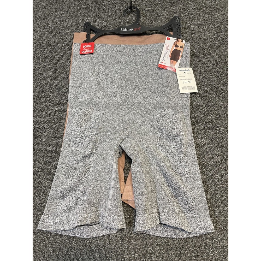 Skinnygirl Shaping Shorts Women Large Gray Beige Thigh Slimmer High Waist 2 Pack